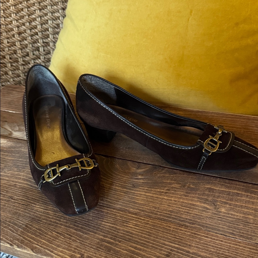 Etienne Aigner Espresso Loafers with Gold Accents